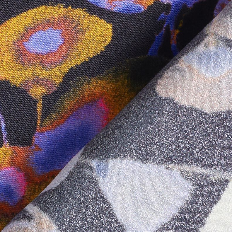 Viskosestof cupro akvarelblomster – sort/blålilla,  image number 4