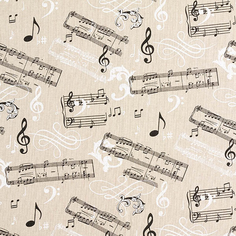 Dekorationsstof Halvpanama musikalsk – sort/natur,  image number 1