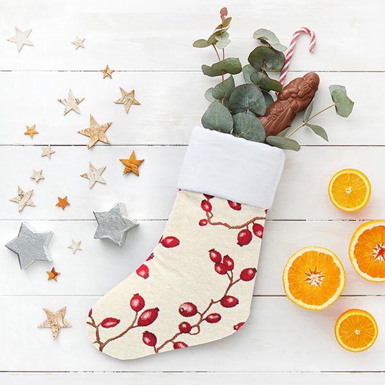 Dekorationsstof Gobelin Hyben – lysebeige/rød,  image number 8