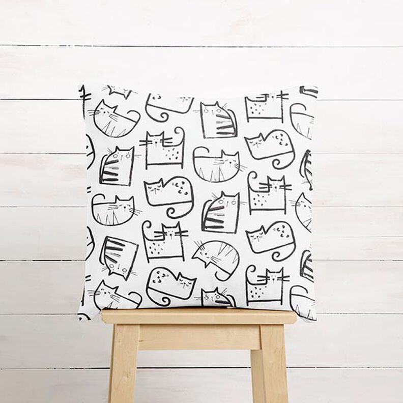 Bomuldsstof Cretonne kattetegninger – sort/elfenben,  image number 6