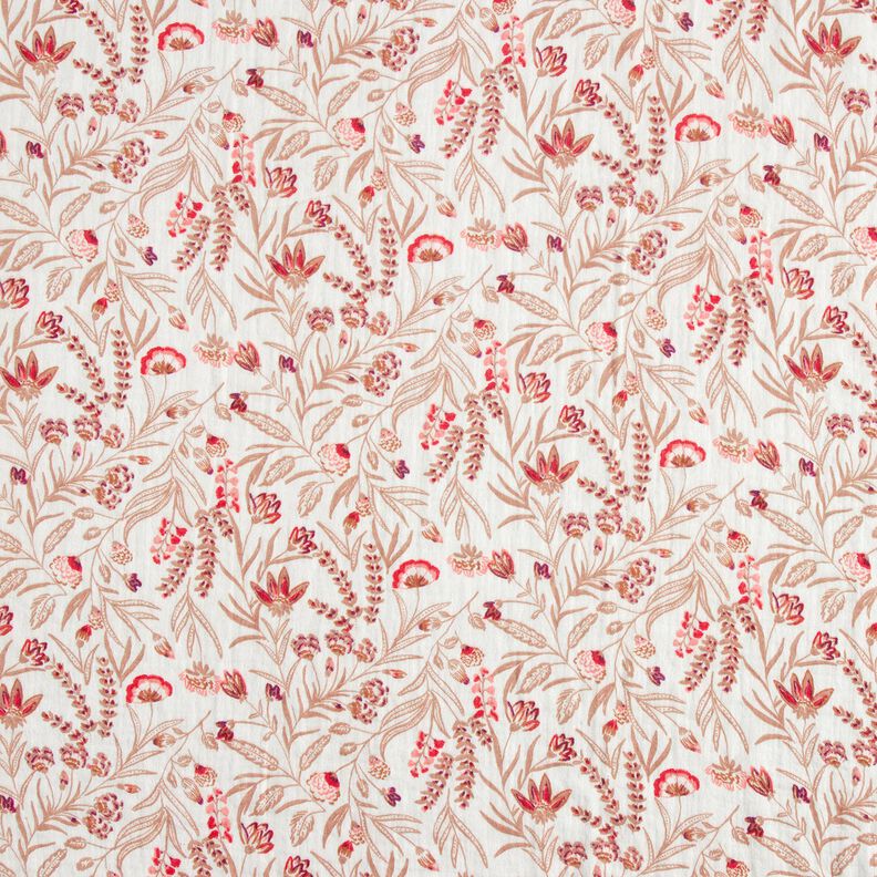 Musselin/Dobbelt-Crincle stof folkloristiske blomster – natur/rød,  image number 1