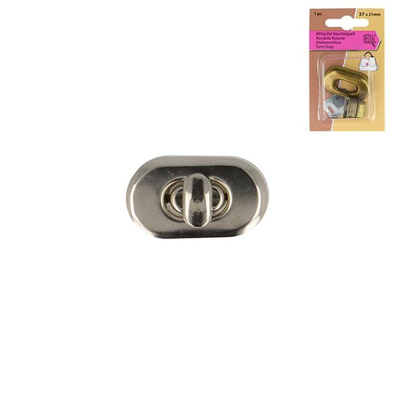 Drejelås [ 2,1 x 3,7 cm ] – sølv metallisk,  image number 1