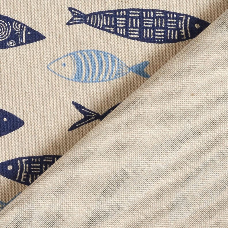 Dekorationsstof Halvpanama abstrakt fiskestime – natur/blå,  image number 4