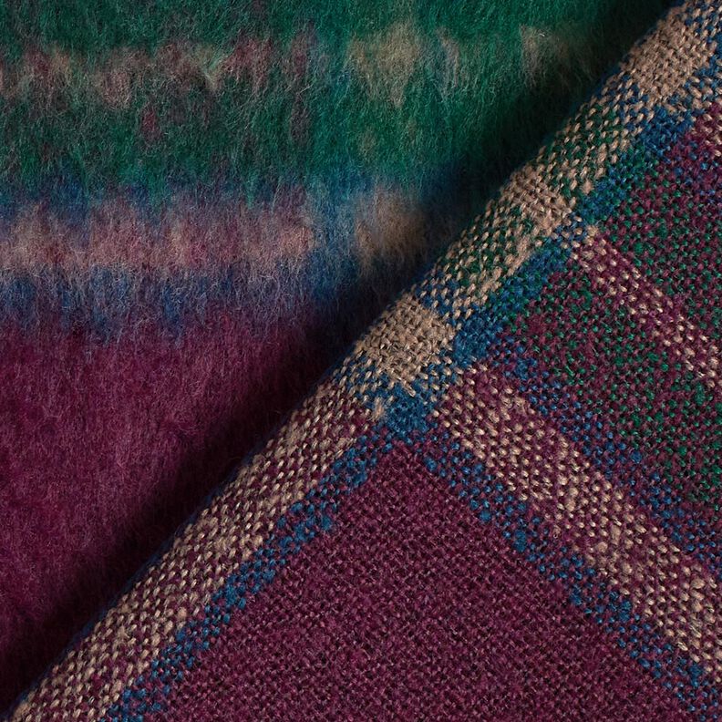 Frakkestof Uld-miks børstede tern – merlot/blågran,  image number 4