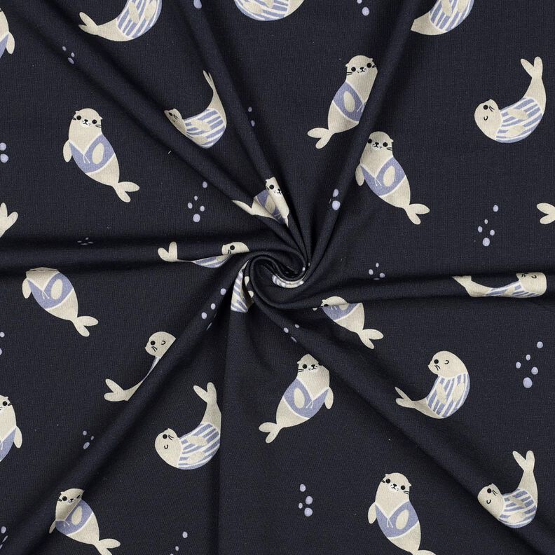 GOTS Bomuldsjersey sæler Digitaltryk | Poppy Fabrics – natblå/anemone,  image number 3