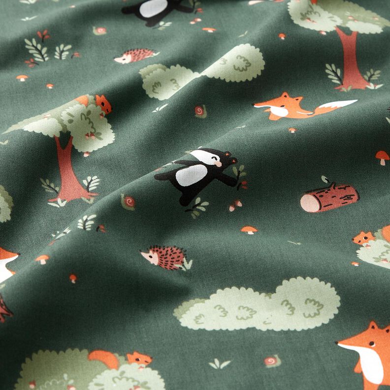 Bomuldspoplin legesyge dyr i skoven – mørkegrøn/ferskenorange,  image number 2