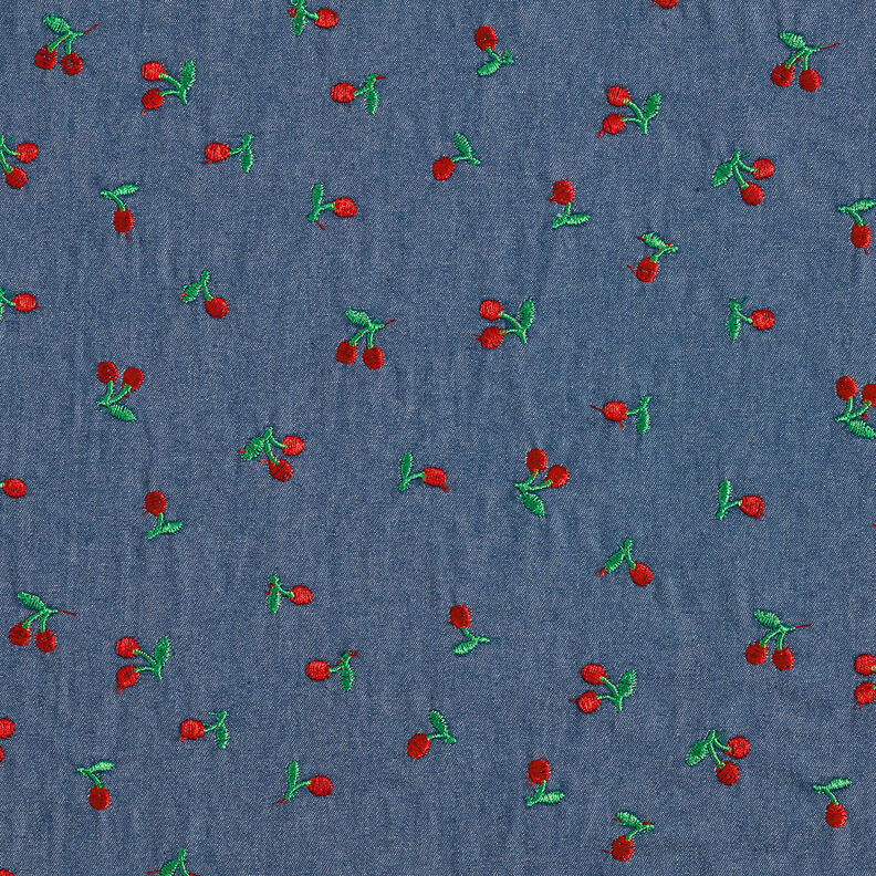 Chambray broderede kirsebær – jeansblå,  image number 1