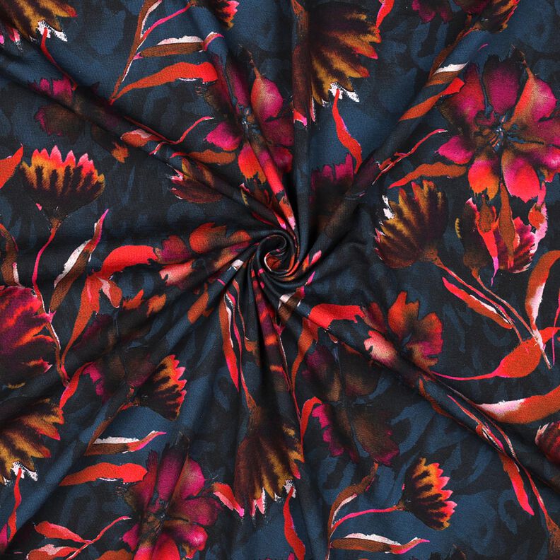 Bomuldsjersey udtryksfulde blomster Digitaltryk – natblå/drue,  image number 3