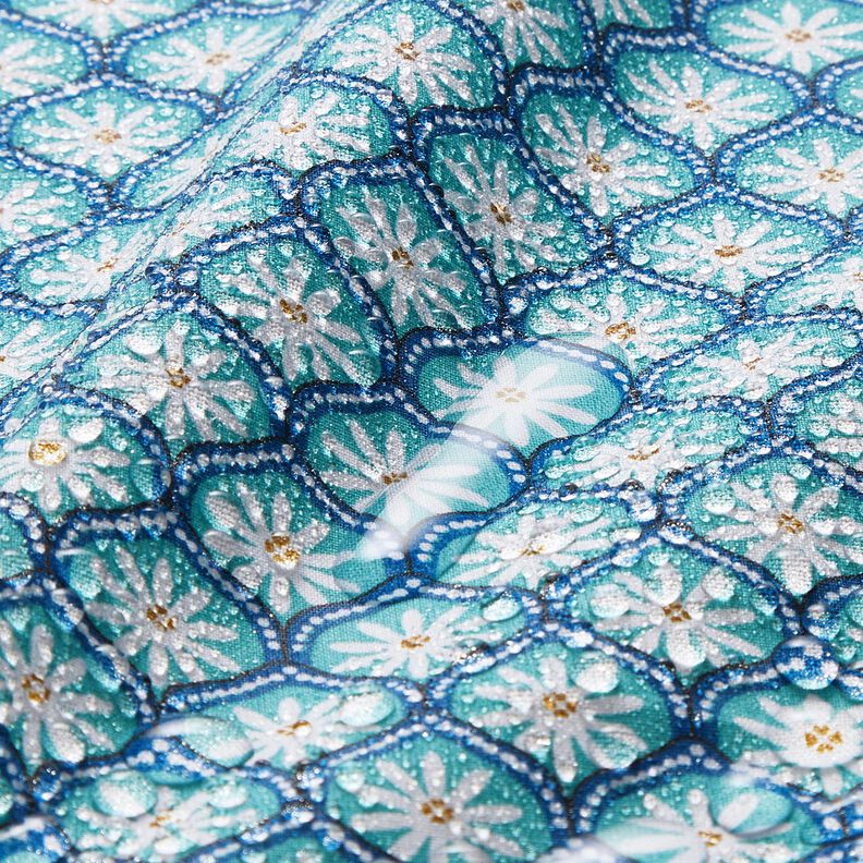 Imprægneret voksdug blomsterfliser – aquablå/hvid,  image number 6