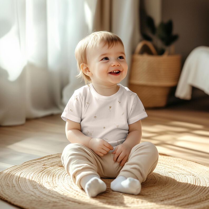 GOTS Bomuldsjersey grene og planter | Poppy Fabrics – creme/råbrun,  image number 5