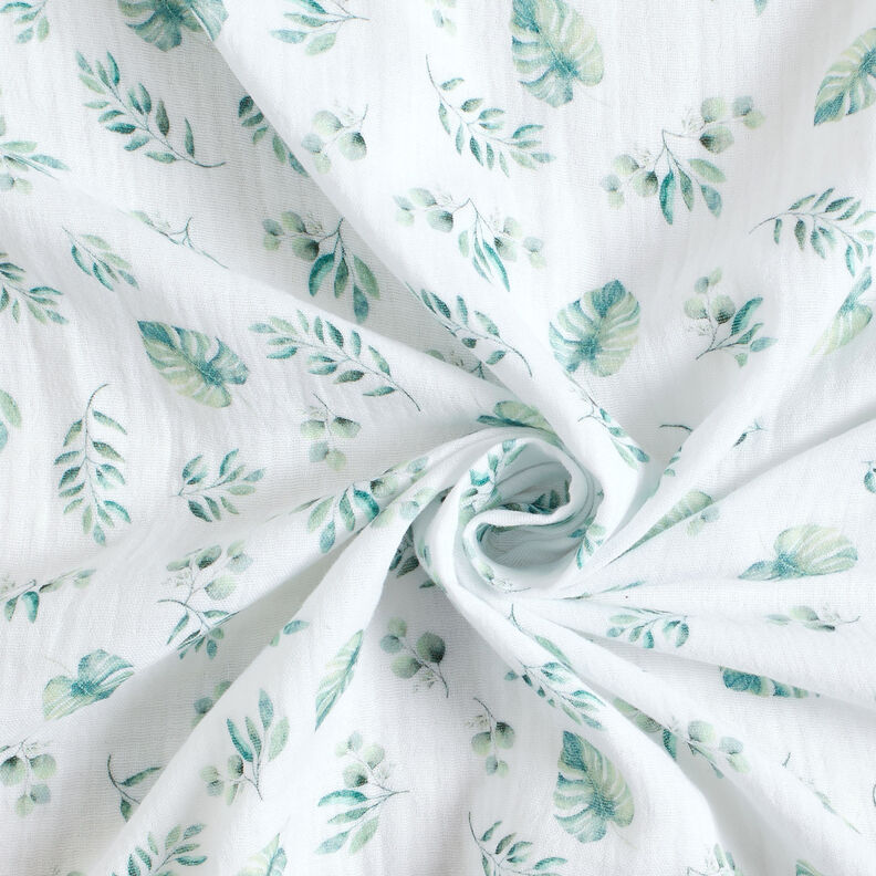 GOTS Musselin/Dobbelt-Crincle stof Jungleblade | by Poppy – hvid/lys mint,  image number 3