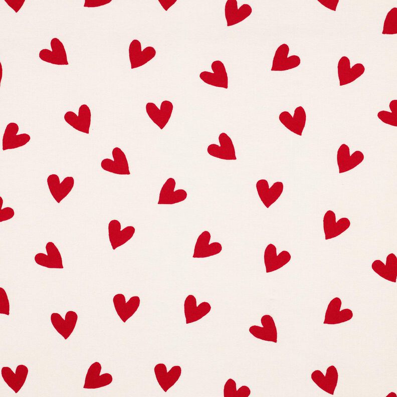 Bomuldsflonel hjerter | Poppy Fabrics – elfenben/karminrød,  image number 1