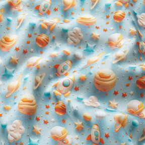 Bomuldspoplin univers Digitaltryk – lyseblå, 