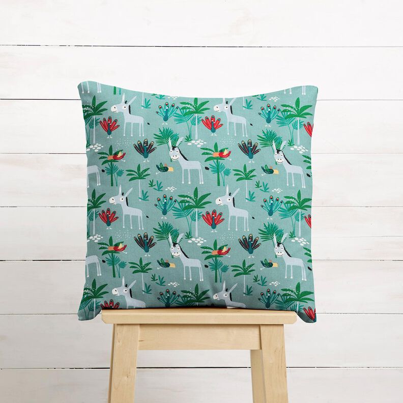 Bomuldsstof Cretonne æsler og påfugle – eukalyptus,  image number 7