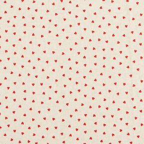Dekorationsstof Halvpanama spredte minihjerter – natur/rød, 