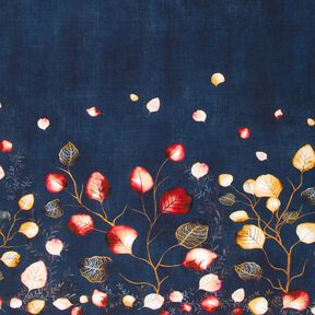 French Terry Bordure stof Efterårsblade | Glitzerpüppi – marineblå/ferskenorange, 