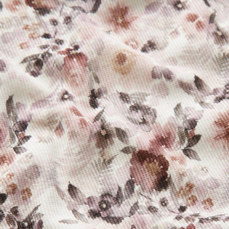 Rib-jersey romantiske blomster Digitaltryk – uldhvid,  image number 2