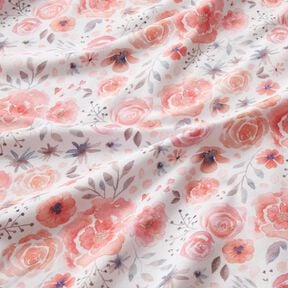 Bomuldsjersey akvarelroser – hvid/rosa, 