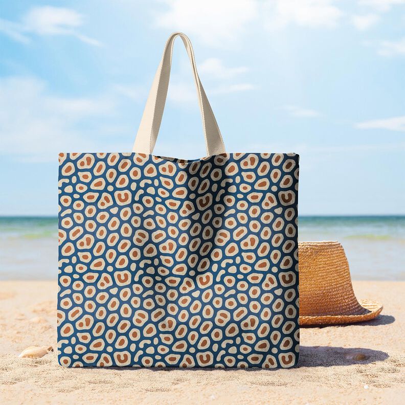 Dekorationsstof Halvpanama abstrakt leopardmønster – blå/cashew,  image number 8