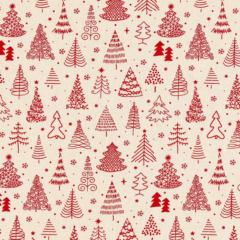Bomuldsstof Cretonne søde grantræer – natur/karminrød,  image number 1