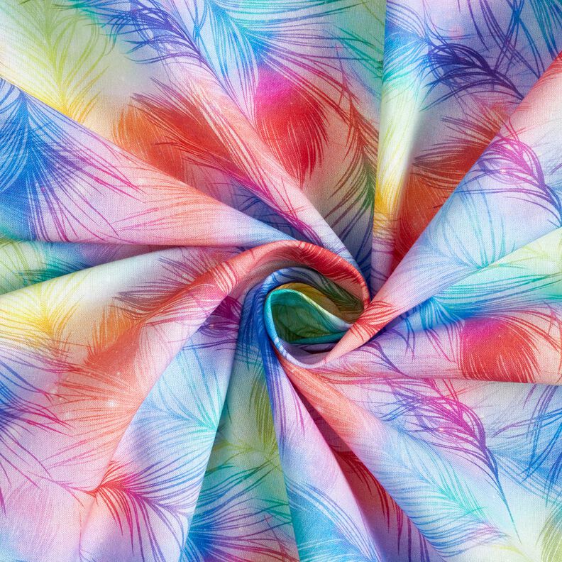 Bomuldspoplin fegnbuefjer Digitaltryk – kongeblå/farvemix,  image number 3