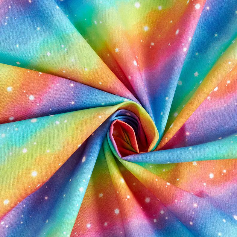 Bomuldspoplin regnbue stjernestøv Digitaltryk – kongeblå/farvemix,  image number 3