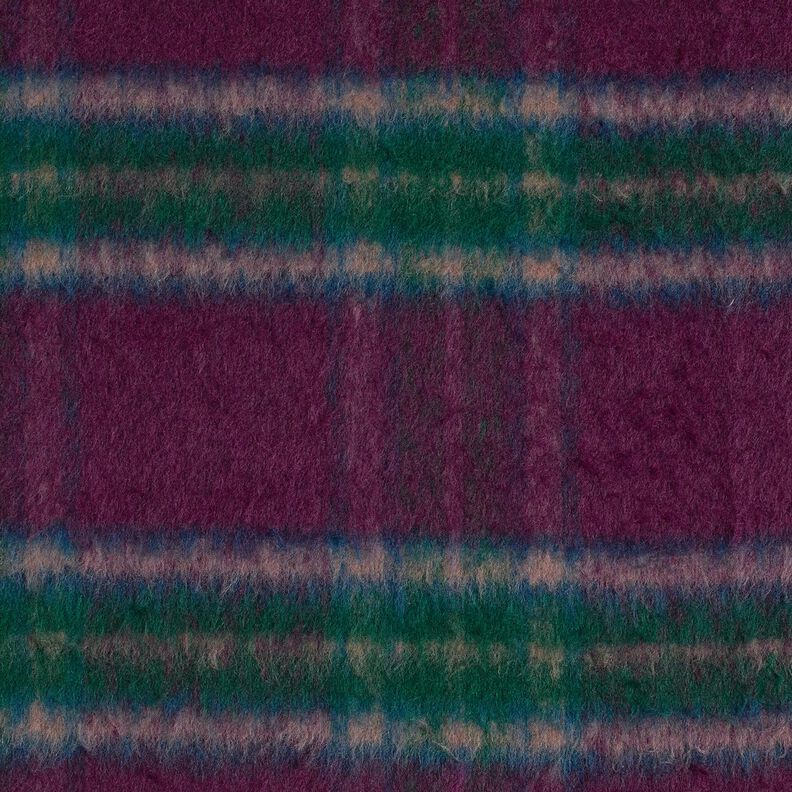 Frakkestof Uld-miks børstede tern – merlot/blågran,  image number 5