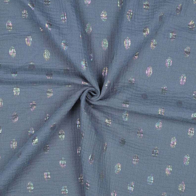 Musselin/Dobbelt-Crincle stof prikker Folietryk | by Poppy – blågrå,  image number 3