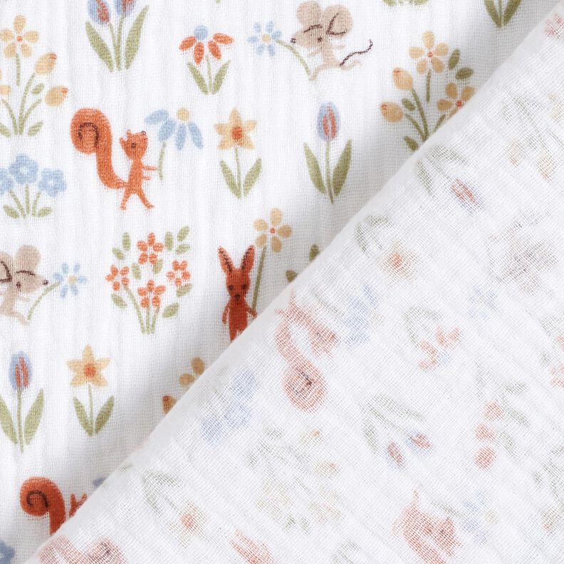 Musselin/Dobbelt-Crincle stof Egern og mus – hvid,  image number 4