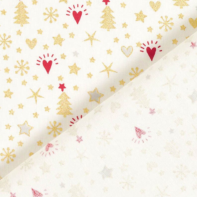 Bomuldsstof Poplin hjerter og stjerner – uldhvid/guld,  image number 4