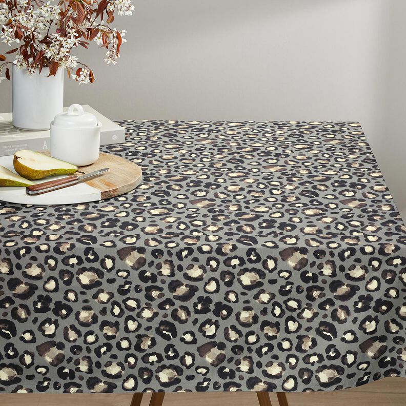 Dekorationsstof Canvas løve-polkaprikker – elefantgrå/sort,  image number 6
