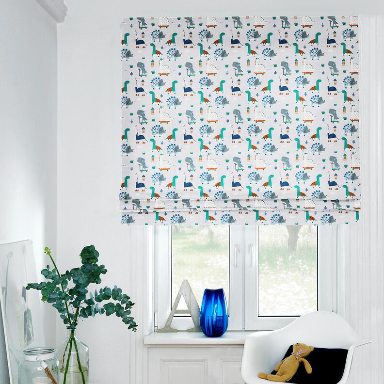 Dekorationsstof Halvpanama skater-dinosaurer – sølvgrå/pebermynte,  image number 6