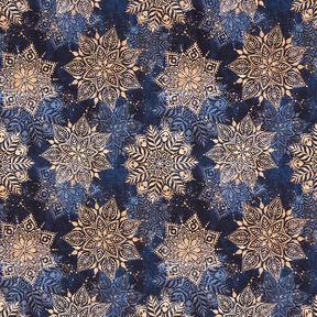 French Terry Sommersweat mandala | Glitzerpüppi – marineblå/apricot, 