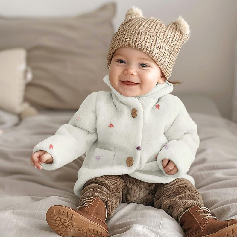 Teddyplys broderede hjerter | Poppy Fabrics – elfenben/rosé,  image number 5