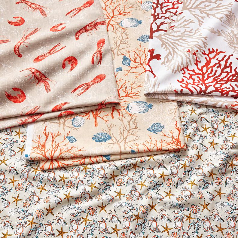 Bomuldsstof Cretonne store koraller – hvid/ferskenorange,  image number 5