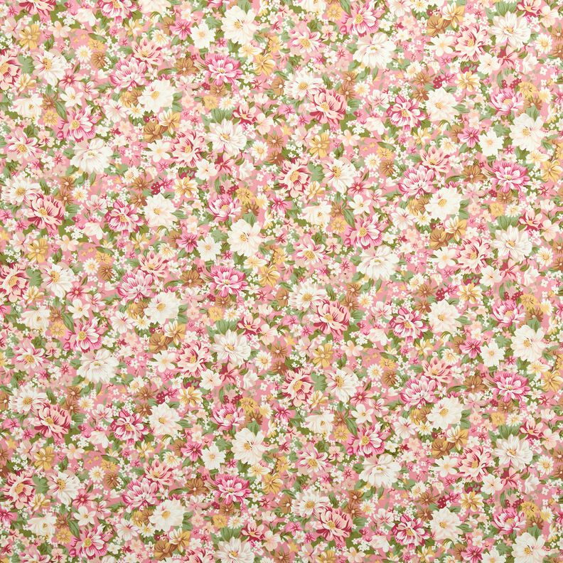 Bomuldspoplin romantiske blomster – rosa/beige,  image number 1