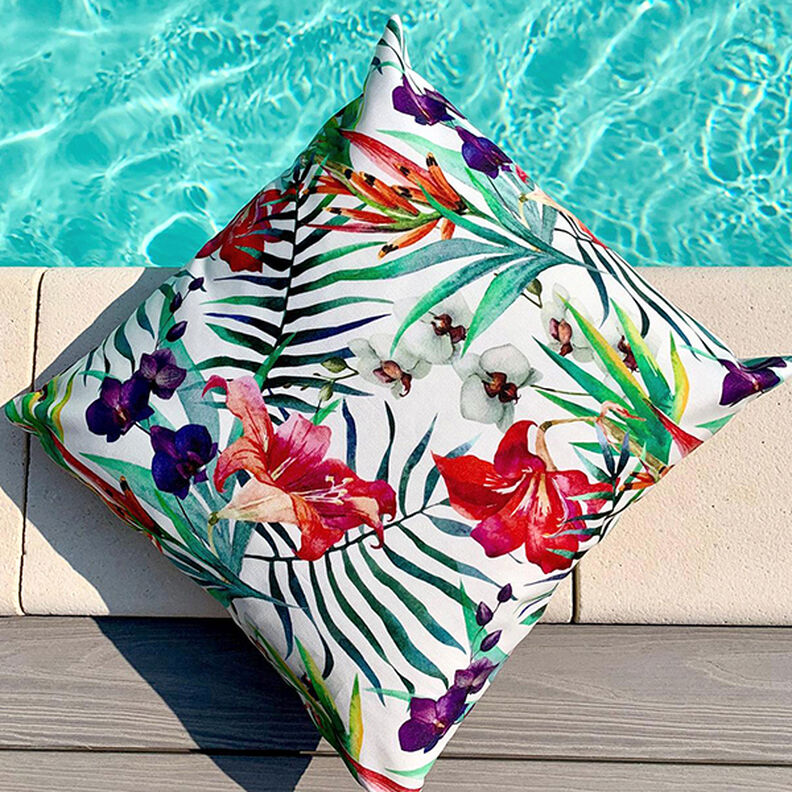 Outdoorstof Canvas Eksotiske blomster – hvid/grøn,  image number 6