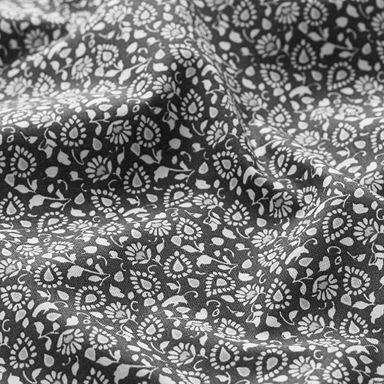 Bomuldsstof Cretonne Småt Paisley – mørkegrå,  image number 2