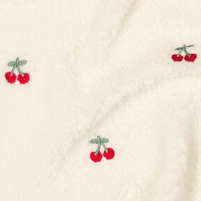 Teddyplys broderede kirsebær | Poppy Fabrics – elfenben/chili, 