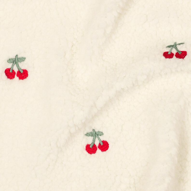 Teddyplys broderede kirsebær | Poppy Fabrics – elfenben/chili,  image number 2