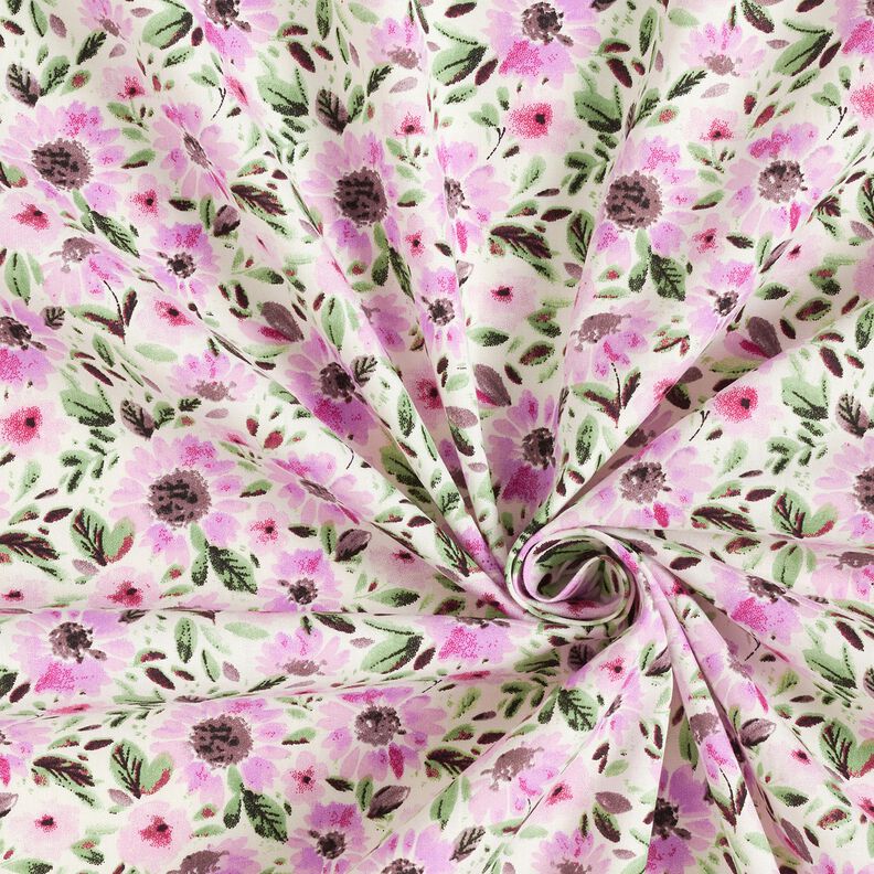 Bomuldspoplin blomsterhav – pastelviolet/hvid,  image number 3