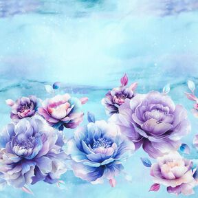 Bomuldsjersey sommerblomster | Glitzerpüppi  – himmelblå/lavendel, 