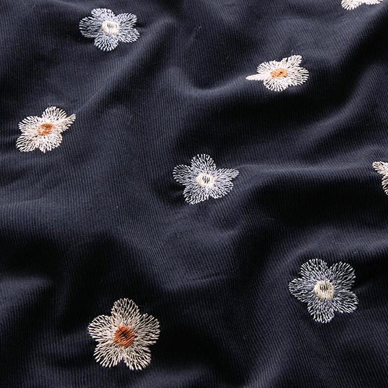 Babyfløjl broderede blomster – natblå,  image number 2