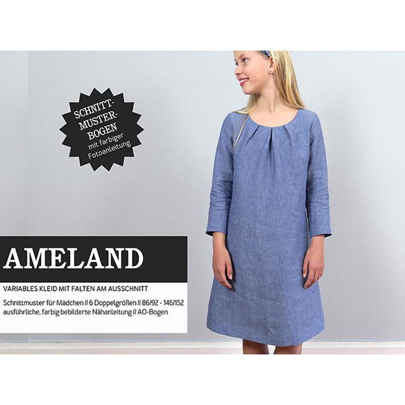 AMELAND kjole med læg ved halsudskæringen | Studio klippeklar | 86-152,  image number 1