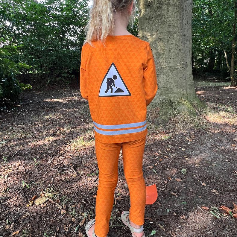 French Terry Sommersweat Bordure-stof Vær bygningsarbejder for en dag – lysorange/sølvgrå,  image number 7