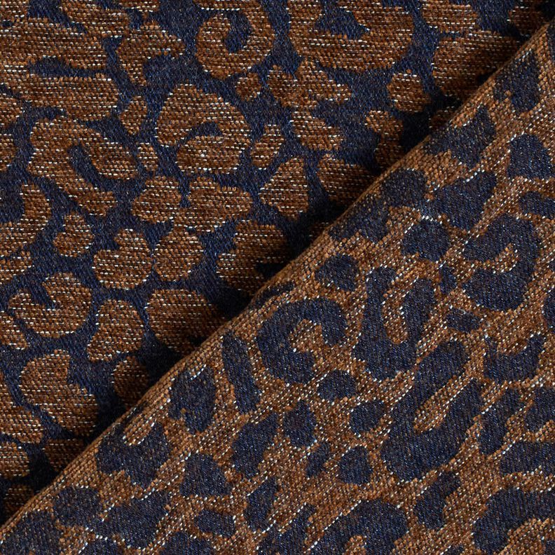 Buksestof i denimlook med leopardprint – mellembrun/natblå,  image number 4
