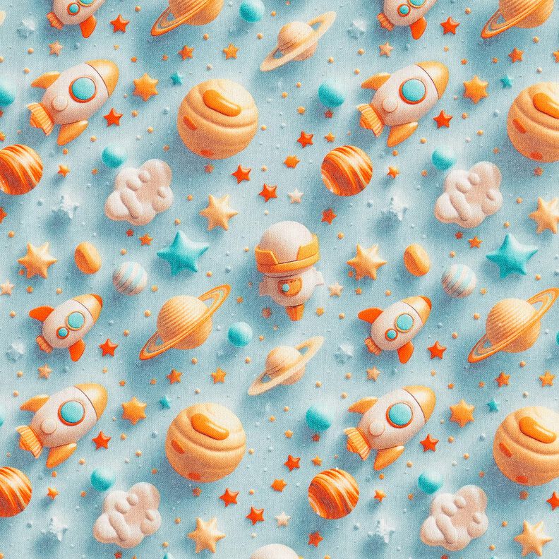 Bomuldspoplin univers Digitaltryk – lyseblå,  image number 1