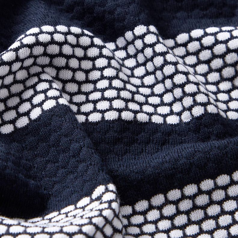 Bomuldsjersey prikkede striber – marineblå/hvid,  image number 2