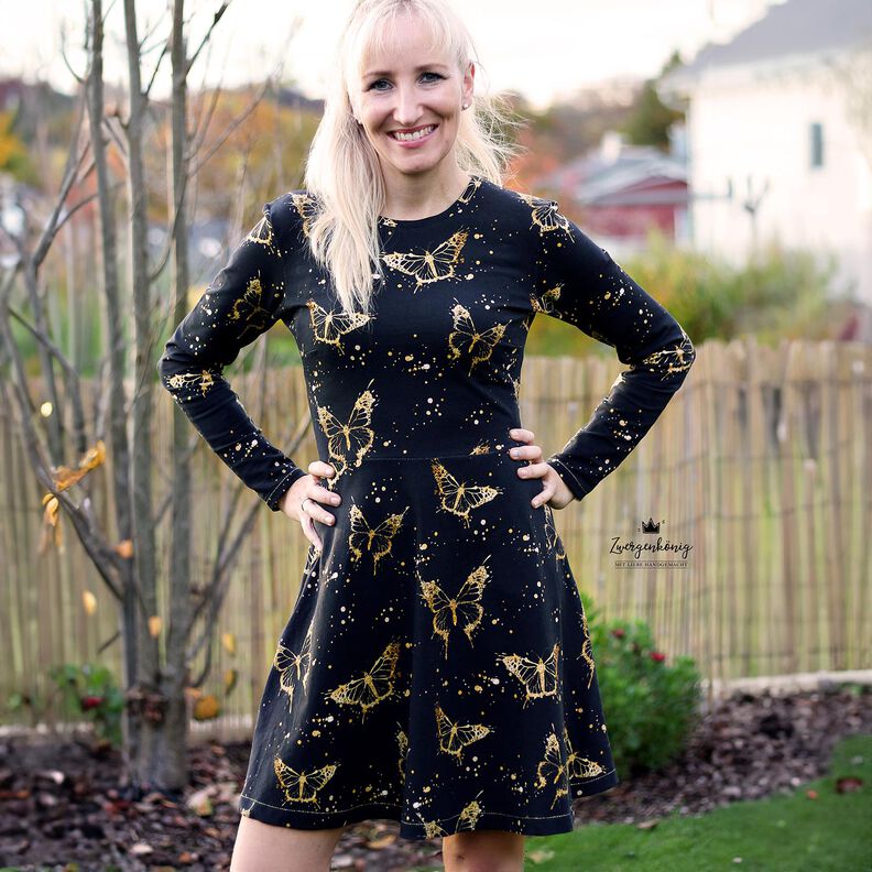 Bomuldsjersey gyldne sommerfugle | Glitzerpüppi – sort,  image number 6