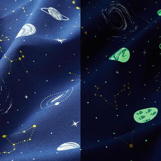 Dekorationsstof Canvas Glow in the Dark Planetarium – marineblå, 